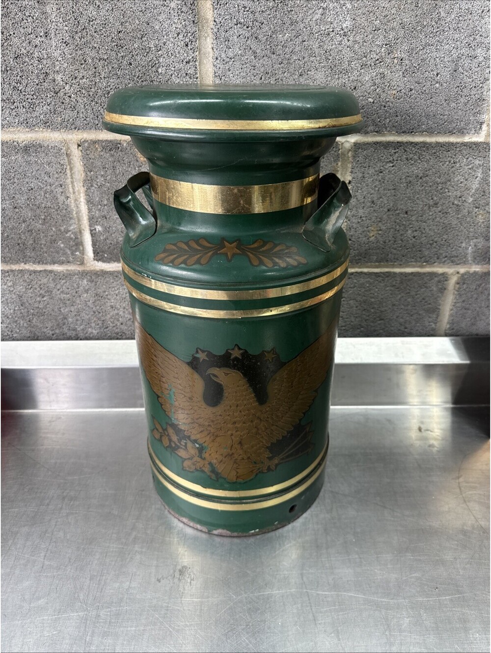 Antique Dairy Milk Can & Lid Folk Art Eagle American 5 Gallon?